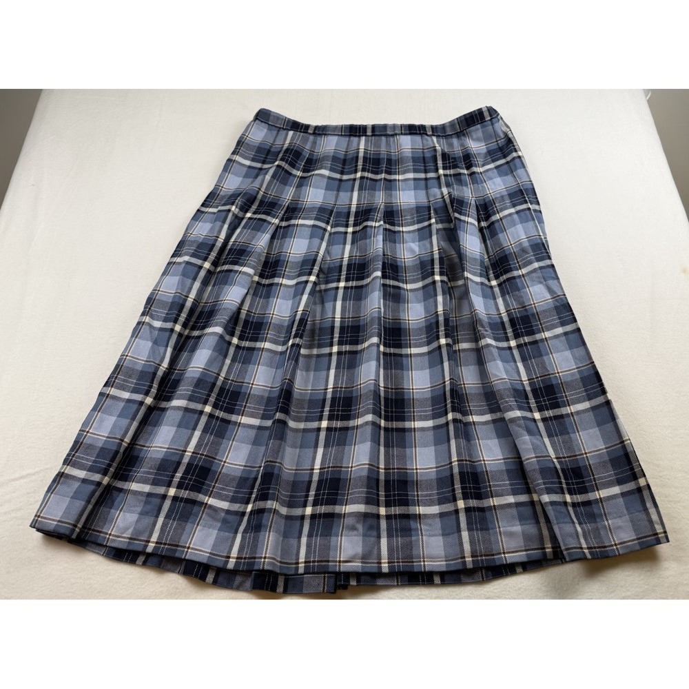 Vtg PENDLETON Virgin Wool Twill Plaid Pleated Midi Skirt Size XL (38" Waist)